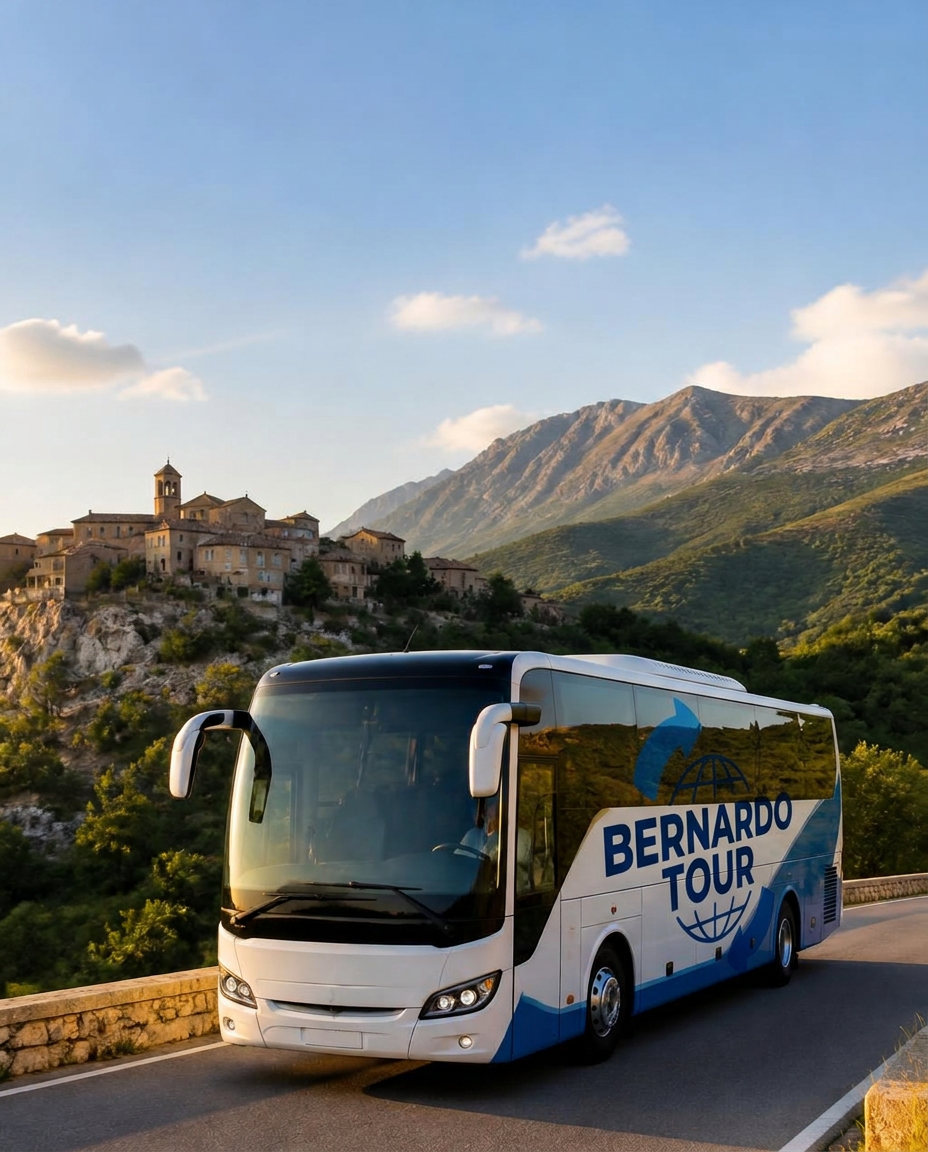 Pullman Bernardo Tour su una strada panoramica del Molise